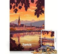 Zurich Sunset Cityscape Teenagers Puzzles 1000 Piece Jigsaws Memory Boost Unwind Easily (50x75cm)