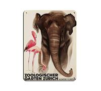 Zurich Swiss Zoo Elephant Flamingo Animal Advertising Poster Tin Sign Vintage Metal Pub Club Cafe Bar Home Wall Art Decoration Poster Retro 12x16inch(30x40cm)