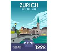 Zurich Switzerland Art 1000 Piece Jigsaw Puzzle, Historic Square Architecture, Premium Paper Puzzle, Decorative Artwork for Travel Lovers, Paper Board, 70x50cm/1000pcs