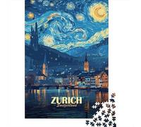 Zurich, Switzerland, Starry Night Style 1000-Piece Jigsaw Puzzle for Adults, 70x50cm/1000pcs, Screen-Free Activity, Weekend Downtime And Puzzle Lovers