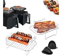 Zurimba 2Pcs Air Fryer Racks Stainless Steel Layered Dehydrator Grilling Racks with Skewers, for Dual Ninja Air Fryer [AF300UK] [AF400UK], Tower, Salter for 7.6L-9.5L Double Zone Air (1 Layer)