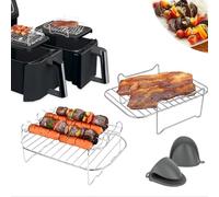 Zurimba Air Fryer Racks Stainless Steel Layered Dehydrator Grilling Racks with Skewers, for Dual Ninja Air Fryer [AF300UK] [AF400UK], Tower, Salter for 7.6L-9.5L Double Zone Air (1 Layer Grey)