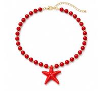 Zurlcdye Red Beaded Necklace for Women Ocean Starfish Pendant Boho Beach Summer Jewelry Coastal Vacation Statement Handmade Resin Bead Necklace Gift