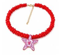 Zurlcdye Red Beaded Necklace for Women Ocean Starfish Pendant Boho Beach Summer Jewelry Coastal Vacation Statement Handmade Resin Bead Necklace Gift