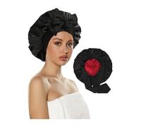 ZURLEFY Black Satin Silk Bonnet with Tie for Sleeping Women, Hair Wraps Cap for Women Double Layer Hair Bonnet with Elastic Tie Band(30-13)