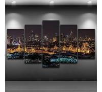 ZUROJ 5 Pieces Canvas Wall Art Canvas Prints Art 5 Piece The Grand Palace Bangkok Thailand At Night Pictures Modern Canvas Painting Artwork for Home Living Room Office Decoration