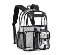 Zursuny Clear Backpack Heavy Duty Large Clear Bookbag PVC Transparent Backpacks, 2-WAY Zipper See Through Backpack for Work, black, Classic