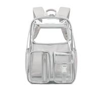 Zursuny Clear Backpack Heavy Duty Large Clear Bookbag PVC Transparent Backpacks, 2-WAY Zipper See Through Backpack for Work, grey, Classic