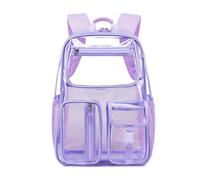 Zursuny Clear Backpack Heavy Duty Large Clear Bookbag PVC Transparent Backpacks, 2-WAY Zipper See Through Backpack for Work, purple, Classic