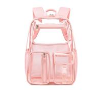 Zursuny Clear Backpack Heavy Duty Large Clear Bookbag PVC Transparent Backpacks, 2-WAY Zipper See Through Backpack for Work, pink, Classic