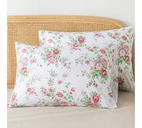 Zusbest 100% Cotton Pink Floral Pillow Cases Standard Size Set of 2, 19''×29'', Queen Size Shabby Rose Floral Pillowcases, Flower Printed Chic Pillow Covers Soft Envelope Queen Pillowcase Protectors