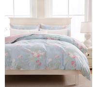 Zusbest Floral Duvet Cover King 100% Cotton Coquette Cottage Core Bedding Shabby -Chic Comforter Cover with Zipper, Soft Skin-Friendly Breathable, Blue Pink Rose Flower Print, 3 Pcs