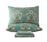 Zusbest Floral Sheets King Bed Sheets Set Boho 100% Cotton Percale Shabby Vintage Teal Blue Orange American Style Bedding Luxury Soft Breathable Crisp Bed Deep Pocket Fitted Sheet 4 Piece