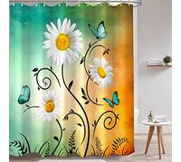 Zussun Rustic Farmhouse Shower Curtain White Daisy Floral Orange Teal Waterproof Fabric Shower Curtains for Bathroom Flower Turquoise Butterfly Bath Curtain Decor with Hooks (Orange, 72'' x 72'')