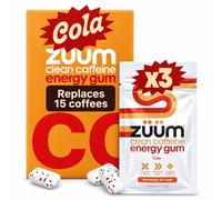 Zuum Caffeine Energy Chewing Gum Cola 30mg Sugar Free Vegan 3 Pack | Cola caffeine energy gum with guarana and B vitamins; sugar-free vegan xylitol chewing gum for focus and performance.