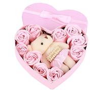 ZUUOZBYY Artificial Rose Flower with Bears Gift Box Soap Flowers for Birthday Valentine's Day (Pink)