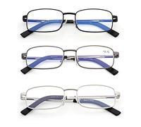 ZUVGEES 3 Pack Blue light Blocking Reading Glasses for Men,Lightweight Metal Frame Readers with Spring Hinge- Suitable for Computer Work (3 Pack, 4.00)