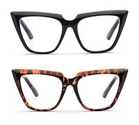 ZUVGEES Blue Light Blocking Reading Glasses Womens Chic Oversized Cat-Eye Eyeglasses Big Frames Large lens Computer Readers(2 Pack(Black and Leopard),0.00)