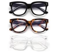 ZUVGEES Retro Oversized Blue Light Blocking Reading Glasses for Men and Women Square Thick Big Frame(4 Pack(Black+Tortoiseshell+Champagne+Transparent),1.25)