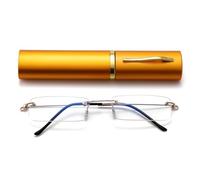 ZUVGEES Rimless Blue Light Blocking Reading Glasses for Men and Women Slim Mini Metal Computer Readers with Glasses Case(Gold,2.50)