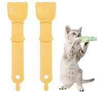 Zuviruoak 2 Pack Cat Strip Feeder, Cat Food Dispenser Spoon, Cat Strip Squeeze Spoon, Cat Claw Cat Food Spoon, Multi Functional Treat Squeeze Spoon for Cat Bar Treats, Cat Spoons for Wet Food,Yellow