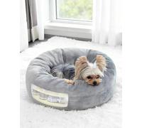 Zuvmi Donut Dog Bed with Pocket Wheels and Soft Foam Support, Removable, Washable, Calming Puppy Bed for Small Dogs, Round Flannel Pet Bed, Anti-Anxiety, 20 Inch, Grey