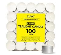 Zuvo [ 100 Pack] Tea Light Candles 8 Hour Burn Time White Unscented 3.8Cm x 2.3 cm 23 g (100 Pack), 90129c