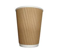 Zuvo 100 x Kraft 12 Ounce Ripple 3 Ply Disposable Insulated Paper Cups for Tea Coffee Cappuccino Hot Drinks, Brown