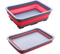 Zuvo 10L Collapsible Silicone Bucket With Handle And Lid For Cleaning Camping Travel Red And Grey