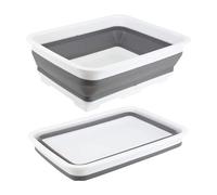 Zuvo 10L Collapsible Washing Up Bowl | Compact Dish Tub for Kitchen, Camping & Caravans | Durable Collapsible Laundry Basin - White and Grey Space-Saving Design