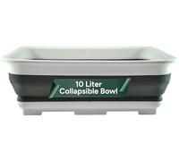 Zuvo 10L Collapsible Washing Up Bowl - Foldable Dish Tub for Kitchen, Camping & Caravans | BPA-Free Plastic & Silicone Basin | Space-Saving Portable Wash Bowl - White and Grey