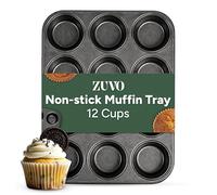 Zuvo 12 Cup Muffin Tray & Cupcake Tin, Carbon Steel, Deep Nonstick Bakeware
