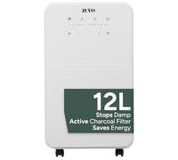 Zuvo - 12L/day Dehumidifier with Active Carbon Filter, Energy Efficient (costs less than 5p per hour) Low Noise Dehumidifiers for Home with 2 L Tank, Timer, Laundry Drying Mode, Continuous Drainage