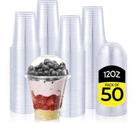 Zuvo 12oz Plastic Smoothie Cups with Dome Lids Pack of 50 Strong Clear Cups for Milkshakes Iced Coffee Slush and Bubble Tea Reusable