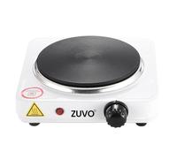 Zuvo 1500W Single Hot Plate - Portable Electric Hob with Adjustable Thermostat | Cast Iron Heating Ring | Single Electric Hob for Camping, Student, Caravan & Home (White)