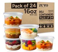 Zuvo 16oz Deli Containers with Lids, 24 Pack - Round Food Storage Pots