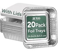 Zuvo 20 Foil Trays with Lids, Deep Square Containers, Meal Prep & Takeaway