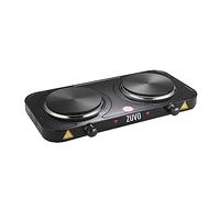 Zuvo 2000W Stainless Steel Double Hot Plate Ring Stove Hob - Portable & with Adjustable Thermostat - Cast Iron Heating Plate Black 25.8