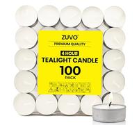 Tea Lights Candles 4 hour burn (100 Pack) - White t lights - Unscented 3.8 x 1.3 cm - 4hr - Zuvo, Packaging May Vary