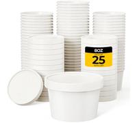 Zuvo 8oz Disposable Soup Containers with Lids (Pack of 25)-Eco-Friendly, Leakproof Kraft Paper Bowls for Hot & Cold Food-Microwave and Freezer Safe