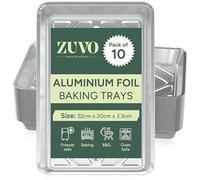 Zuvo Aluminium Foil Baking Trays - (10 Pack) - 32cm x 20cm x 3.3cm - Foil Trays for Cooking, Freezing, Serving and Storing Tray - Oven Baking Trays