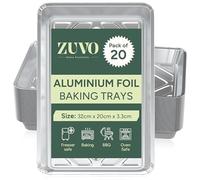 Zuvo Aluminium Foil Baking Trays - 20 Pack Disposable Tin Foil Trays for Baking, Cooking, Roasting & BBQ | 32cm x 20cm x 3.3cm | Without Lids