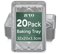 Zuvo Aluminium Foil Trays 20 Pack Disposable For Baking Cooking Bbq Without Lids 32Cm X 20Cm X 3.3Cm