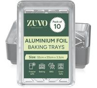 Zuvo Aluminum Foil Baking Tray, 10-Pack, 32X20X3.3Cm, Pans For Cooking, Freezing, Serving, Storing