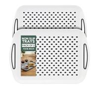 Zuvo Anti-Slip Food Serving Tray with Handles (Set of 2) - BPA-Free Plastic, Lightweight & Durable - Non-Slip couch Trays for Eating & Drinks (White)
