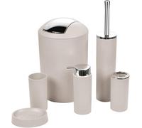 Zuvo Bathroom Accessories Set 6 Piece - Trash Can, Toothbrush Holder, Toothbrush Cup, Soap Dispenser, Soap Dish, (Beige)