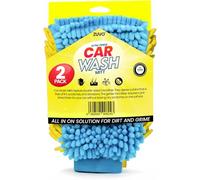 Zuvo Car Wash Mitt Gloves - (Pack of 2) Good Addition To Car Washing Kit Made with Lint Free Microfiber Cloth for Car Cleaning - Great For Car Detailing And Car Window Cleaner (Blue and Yellow)