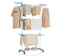 Zuvo 4 Tier-Blue Foldable Airer-Heavy Duty Stainless Steel-Perfect Indoor & Outdoor Clothes Drying Rack, L