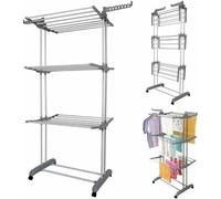 Zuvo 4 Tier-Grey Foldable Airer-Heavy Duty Stainless Steel-Perfect Indoor & Outdoor Clothes Drying Rack, L