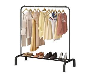 Zuvo Clothes Rails Black 146 x 110 x 40 cm Black Heavy Duty Clothes Rails for Bedroom - Bottom Storage for Shoes, Coats, Shirts & Skirts - Great Clothing Rack
